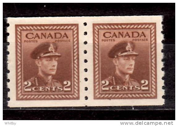 Canada 1942 2 Cent  King George VI War Coil Issue  #264  Pair - Neufs