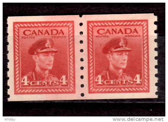 Canada 1943 4 Cent  King George VI War Coil Issue  #267   Pair - Unused Stamps