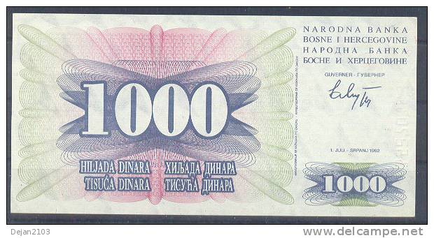 Bosnia And Hercegovina Paper Money Bill 1000 Dinara 1992 UNCIRCULAR ** - Bosnie-Herzegovine