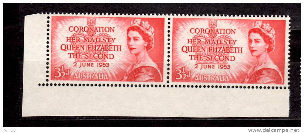 Australia1953 3 1/2p Queen Elizabeth Coronation Issue  #259  MNH Pair - Mint Stamps