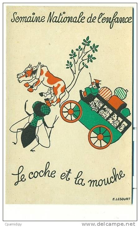 Illustration F.LESOURT, Semaine Nationale De L'enfance, Le Coche Et La Mouche - Autres & Non Classés