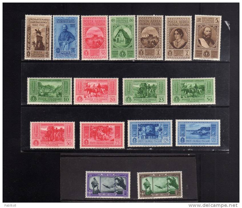 COLONIE ITALIANE EMISSIONI GENERALI 1932 CINQUANTENARIO GARIBALDINO GARIBALDI SERIE COMPLETA MNH - General Issues