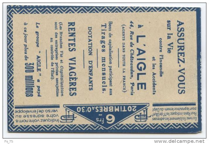 FRANCE CARNET N°191 30C ROSE SEMEUSE CAMEE - C2 - SERIE 90A - BAS DE FEUILLE NUMEROTE - COIN DU CARNET DECOUPE - Altri & Non Classificati