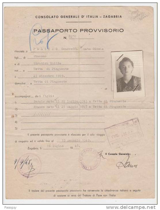 ITALIE Passeport Provisoire 1948 ITALY Provisional Passport -Revenues - Historische Documenten