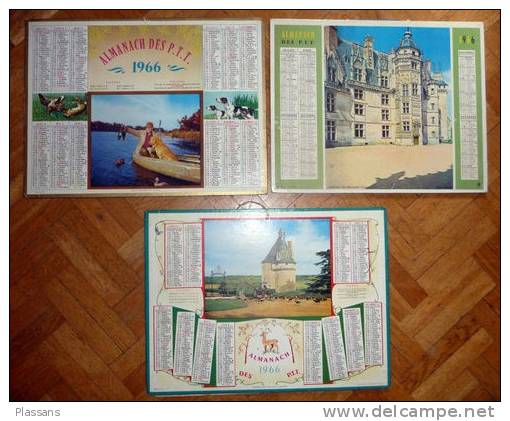 Lots De 3 CALENDRIERS, ALMANACH DES PTT 1966 . Touffou, Meillant, Grandchamp, Chasse - Tamaño Pequeño : 1961-70