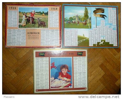 Lots De 3 CALENDRIERS, ALMANACH DES PTT 1960, 1961, 1962 . Longchamp Chevaux, Apprentissage, Jeux Champêtres - Tamaño Pequeño : 1961-70