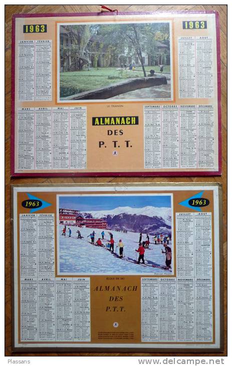 Lots De 2 CALENDRIERS, ALMANACH DES PTT 1963. Trianon, Ski - Petit Format : 1961-70
