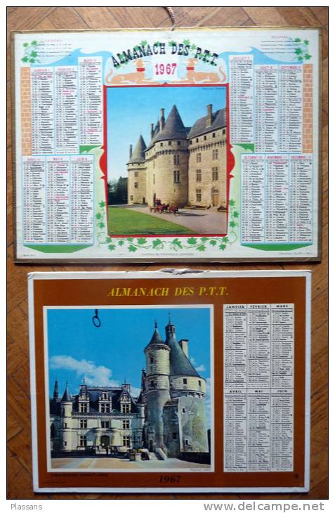 Lots De 2 CALENDRIERS, ALMANACH DES PTT 1967. Château De Pompadour, Chenonceaux, Brissac - Petit Format : 1961-70