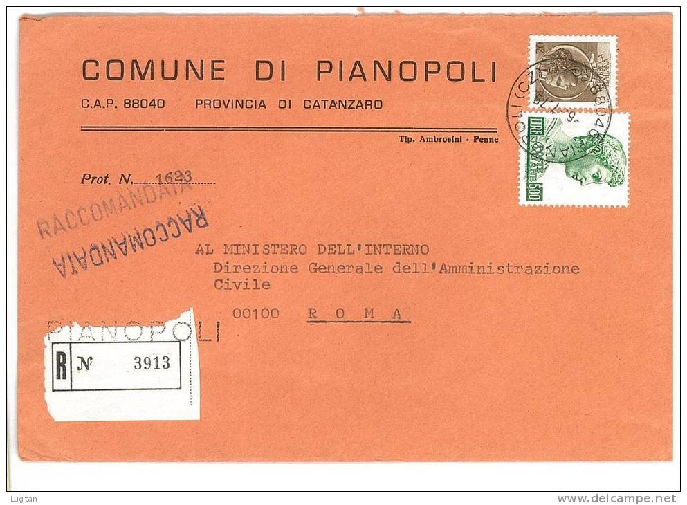 PIANOPOLI 88040  PROV. CATANZARO  - ANNO 1979 -  R  -  TEMA TOPIC COMUNI D'ITALIA - STORIA POSTALE - Macchine Per Obliterare (EMA)