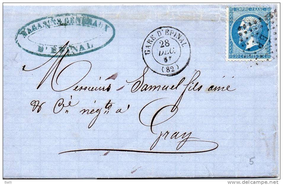 FRANCE GARE D'EPINAL 1866 - Poste Ferroviaire