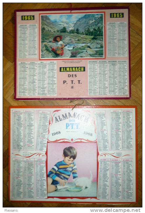 Lot 2 Calendriers, ALMANACH Des PTT 1965 Et 1968. Chat, Gorgolasque (Mercantour) - Grand Format : 1961-70