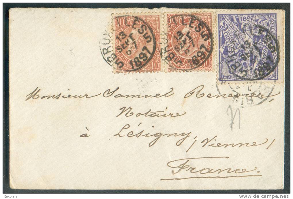 N°57(2)-71  Obl. Sc BRUXELLES 5 S/Env. Carte De Visite  Du 13 Septembre 1897 Vers Lésigny (FR.).  TB  - 8138 - 1894-1896 Exposiciones