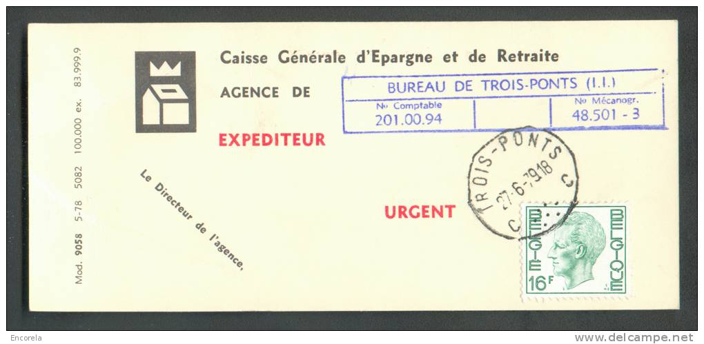 16 Fr. ELSTROEM Obl; Sc TROIS-PONTS S.Carte CGER Du 27-6-1979 - 8149 - 1970-1980 Elström