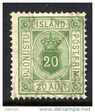 ICELAND 1891 Official 20 Aurar Perforated 14 X 13½,  Used. Michel 7A - Service