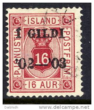 ICELAND 1902 Official  16 Aurar Perforated 14 X 13½ Overprinted I GILDI Used. Michel 14 - Oficiales