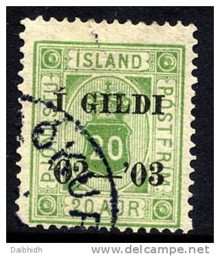 ICELAND 1902 Official  20 Aurar Perforated 14 X 13½ Overprinted I GILDI Used. Michel 15A - Officials