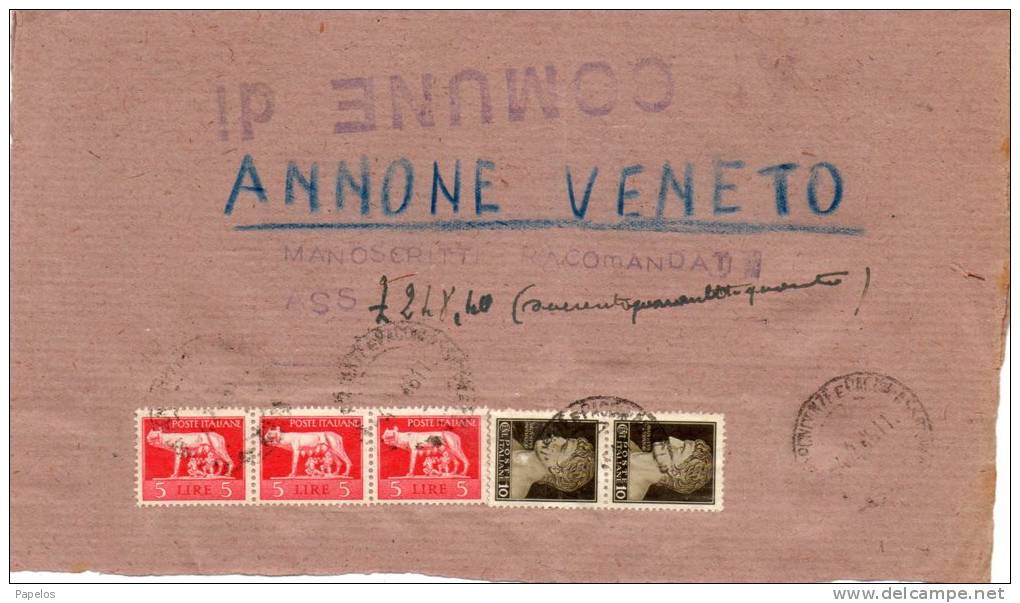 1945 FRONTESPIZIO RACCOMANDATA CON ANNULLO  VENEZIA - Marcofilía