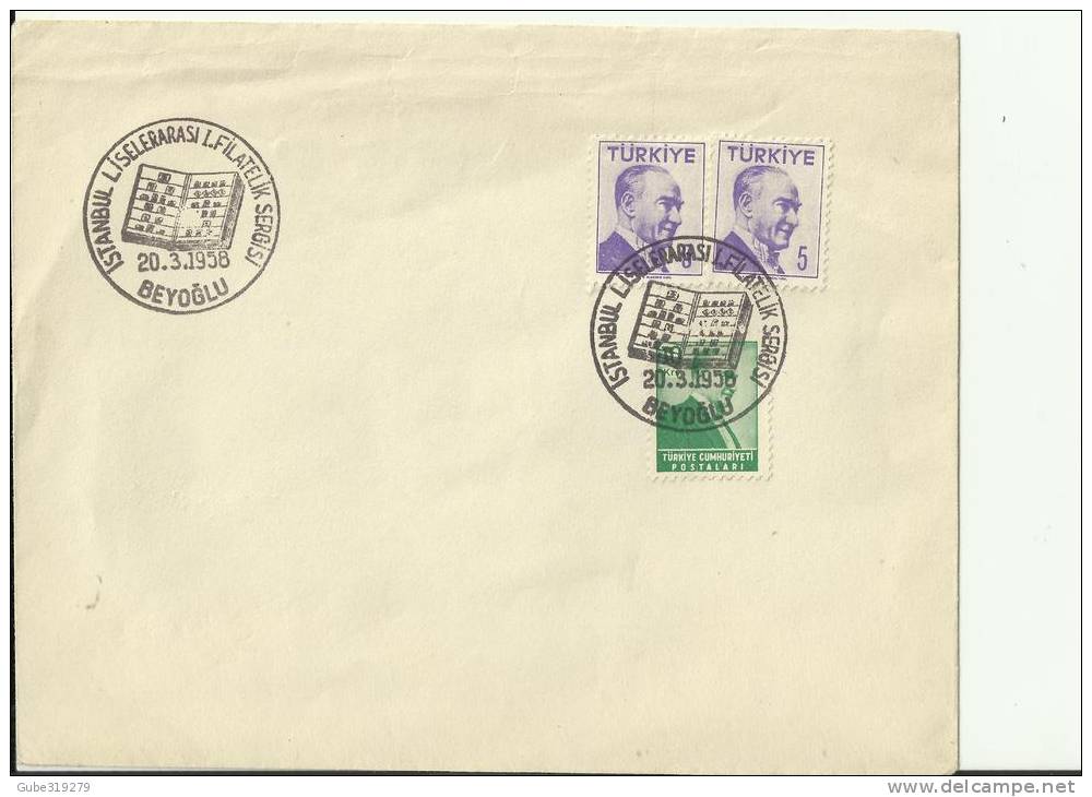 TURKEY 1958 - FDC ISTANBUL PHILATELIC HIGH SCHOOLS EXHIBITION   W 3 STS  OF 5 (2)-10 K  BEYOGLU MAR 20  RE.TUL107 - Briefe U. Dokumente