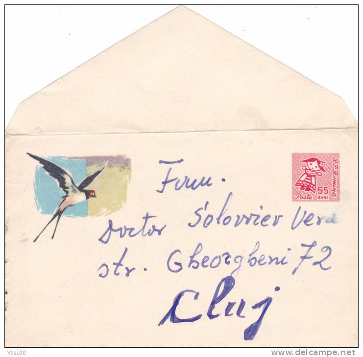 BIRD,HIRONDELLES, SWALLOW, VERY RARE, 1962, COVER STATIONERY, ENTIER POSTAL, SENT TO MAIL, ROMANIA - Swallows