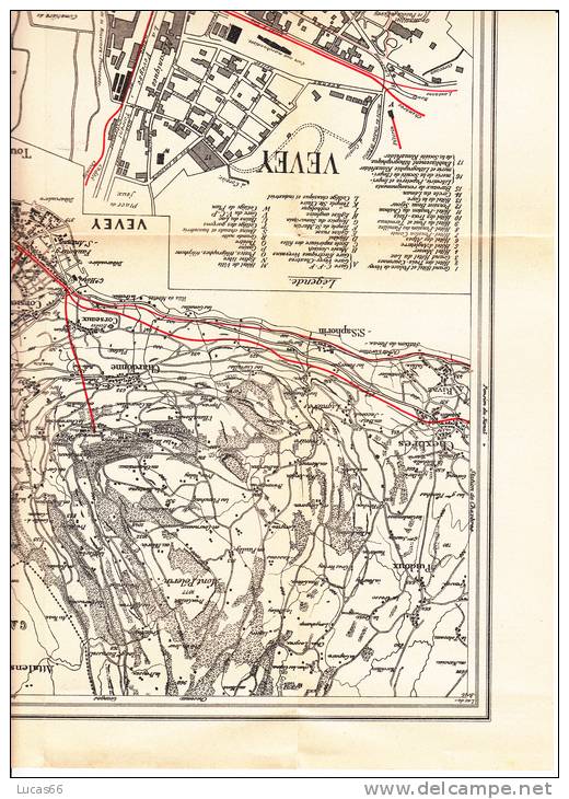 PLAN PLIABLE VEVEY ANNEES 30 BONNE CONDITIONS - MAPPA CITTA´ PIEGHEVOLE CON INFORMAZIONI TURISTICA ANNI 30 - Europe