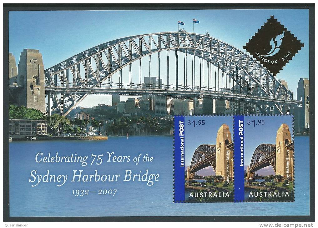 2007 75 Years Sydney Harbour Bridge 2 X $1.95  Stamps Mini Sheet  Gold Overprint Bangkok 2007 Mint Unhinged - Blocks & Sheetlets