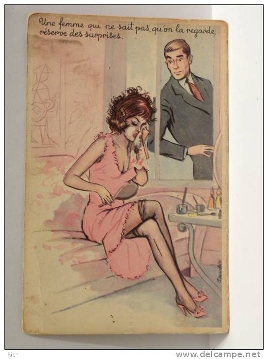 CPA - Illustrateur Carrière - Couple, Une Femme Qui Ne Sait Pas Qu'on La Regarde, Réserve Des Surprises - Carrière, Louis