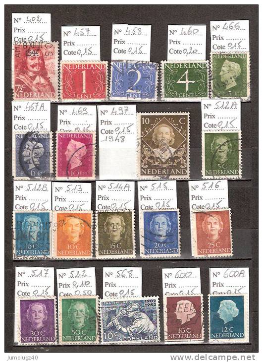 Timbre Pays-Bas Lot N° 2. Lot De 19 Timbres Oblitérés. Cote 3.25€ - Sonstige & Ohne Zuordnung