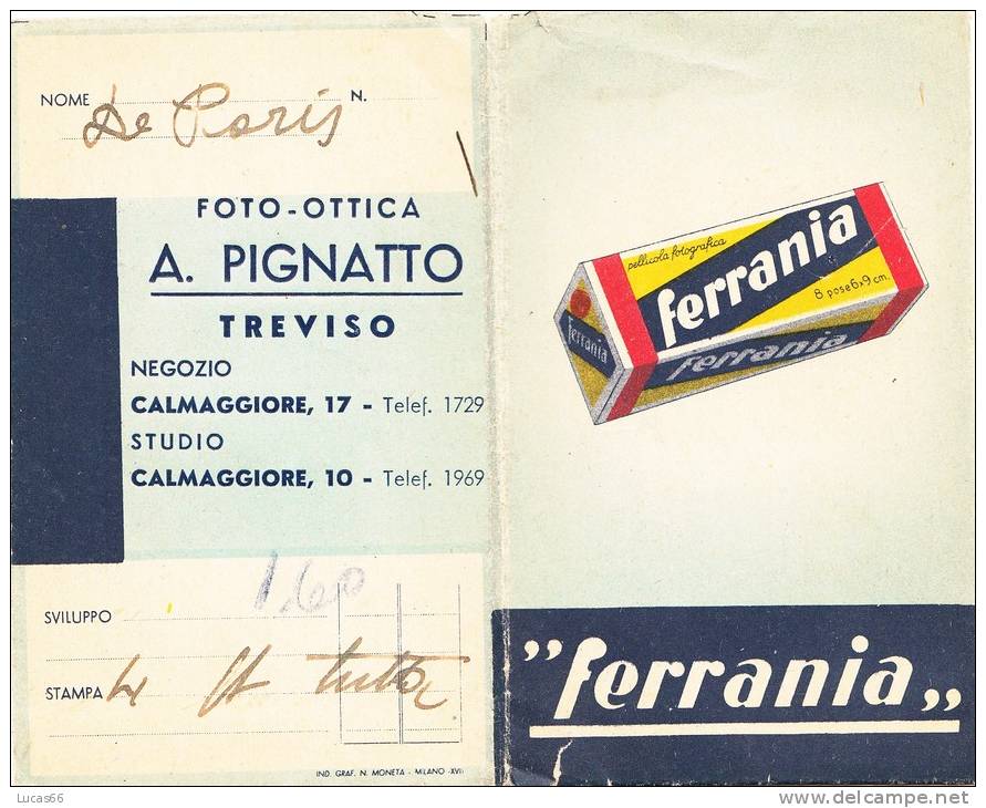 FERRANIA - 2 BUSTE PER NEGATIVI ANNI 20/30 - Publicités