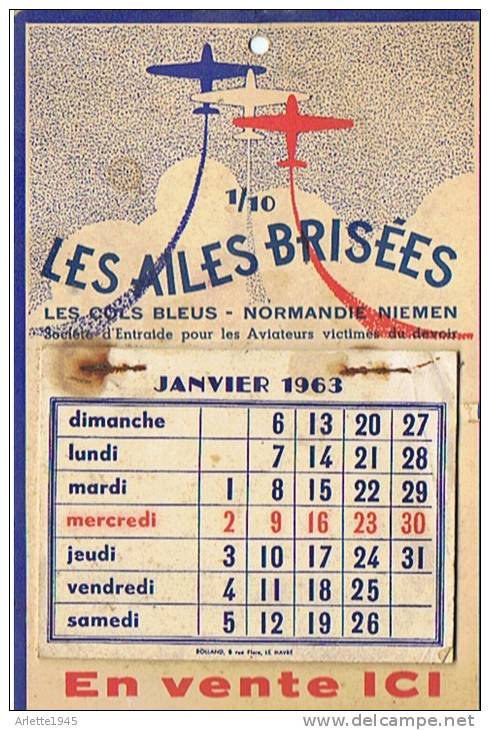 CALENDRIER LES AILES BRISEES   1963 - Formato Piccolo : 1961-70