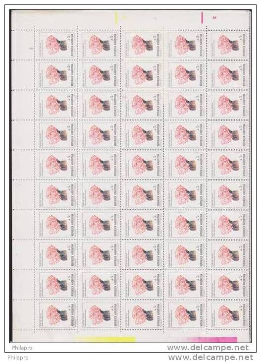 ARGENTINE  FLEURS CACTUS   Yvert N °1559  **mnh   FEUILLE ENTIER 100 TIMBRES Cote 670 Euro - Sukkulenten