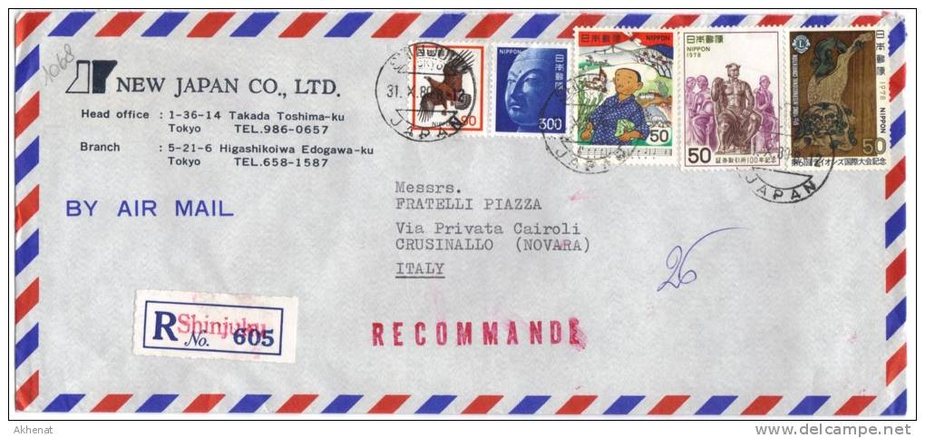 TZ1068 - GIAPPONE 1980, Lettera RACCOMANDATA  Per L' Italia . Da SHINJUKU - Storia Postale