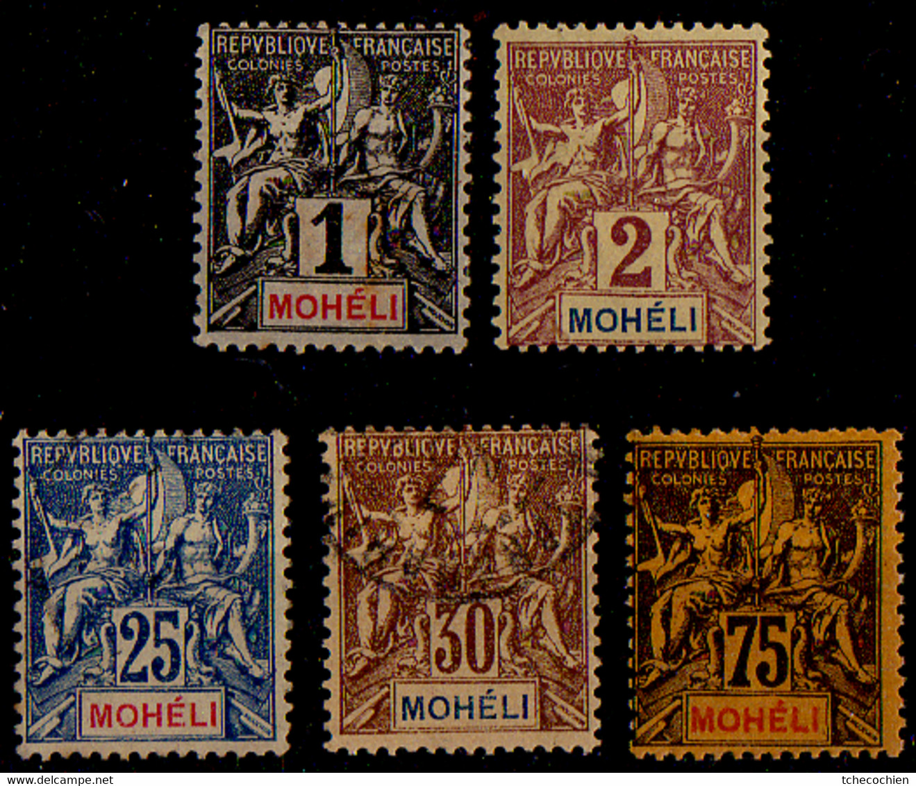 Mohéli - 1906 - Y&T - N°1*, 2*, 7(*), 8°, 13* - Autres & Non Classés