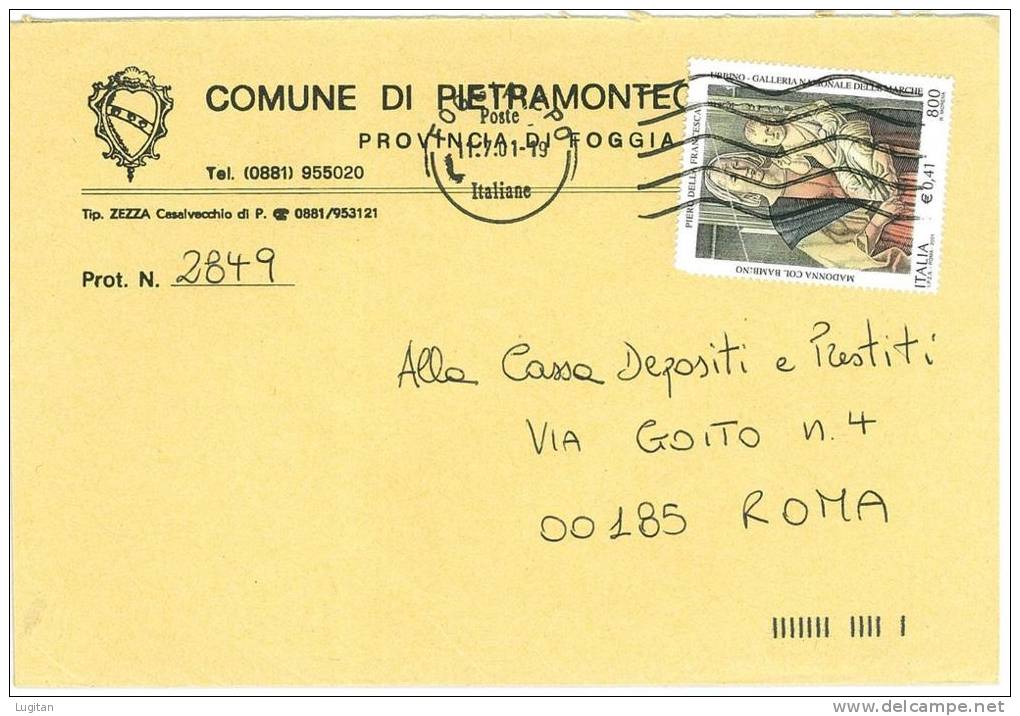 PIETRAMONTECORVINO  71038  PROV. FOGGIA  - ANNO 1999 -  LS  -  TEMA TOPIC COMUNI D'ITALIA - STORIA POSTALE - Macchine Per Obliterare (EMA)