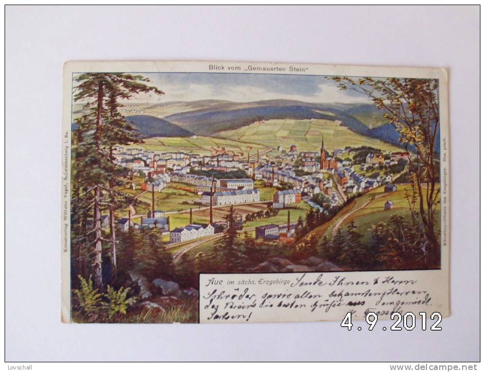 Aue Im Sächs. Erzgebirge.Blick Vom "Gemauerten Stein". (26 - 6 - 1905) - Aue