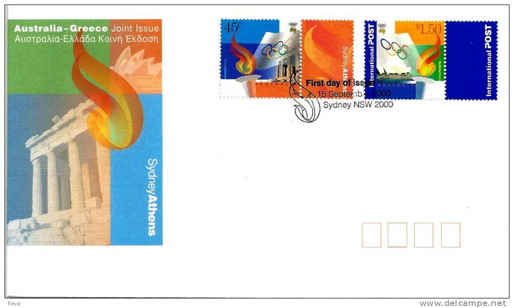 AUSTRALIA FDC JOINT ISSUE WITH GREECE OLYMPIC SPORT SET OF 2 STAMPS DATED 15-09-2000 CTO SG? READ DESCRIPTION !! - Covers & Documents