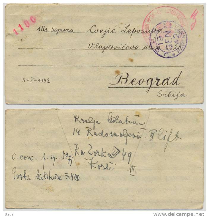 WW II ITALY-SERBIA, POW CAMP No 71 P.M.3400 AVERSA/NAPOLI CENSORED RED CROSS LETTER 1942 - Occup. Tedesca: Lubiana