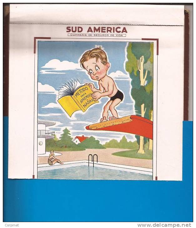 CALENDARIO GRANDE 1945  - 22,5 X 15 - SUD AMERICA CIA DE SEGUROS - Diseños De VALDIVIA - Rep. A. PALEEFF - 12 MESES - Grand Format : 1941-60