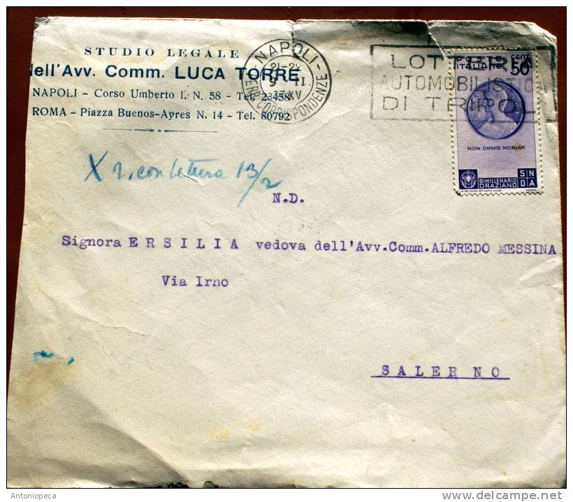 ITALIA 1936 - BIMILLENARIO ORAZIO 50 CENT. VIAGGIATA - Storia Postale