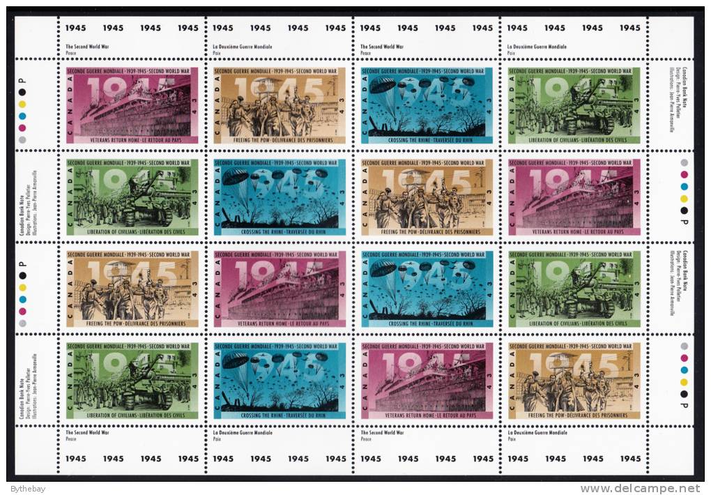 Canada MNH Scott #1544a Sheet Of 16 43c Second World War, 1945 - Fogli Completi