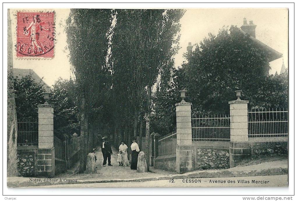 Cpa: 77 CESSON (ar. Melun) Avenue Des Villas Mercier (animée) 1907 N° 12 - Cesson