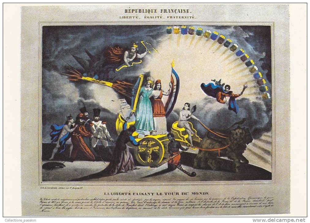 Cp , HISTOIRE , Révolution Française , Image  Lithographiée D´intérieur , "La Liberté Faisant Le Tour Du Monde" - History