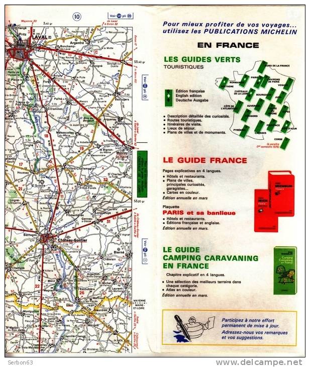 CARTE MICHELIN N°63 NEUVE PATINE SOLDE LIBRAIRIE MANUFACTURE FRANCAISE DES PNEUMATIQUES TOURISME FRANCE 1975 VANNES ANGE - Cartes/Atlas