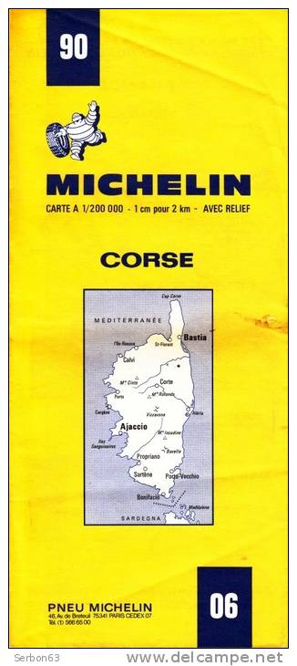 CARTE MICHELIN N°90 STOCK LIBRAIRIE MANUFACTURE FRANCAISE DES PNEUMATIQUES TOURISME FRANCE 1974 CORSE - Mapas/Atlas