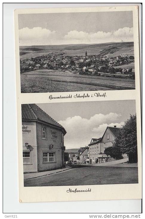 3530 WARBURG - SCHERFEDE, 2-Bild-Karte, Ortsansicht, Strassenansicht 1957 - Warburg