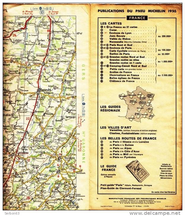 CARTE MICHELIN N°85 STOCK LIBRAIRIE MANUFACTURE FRANCAISE DES PNEUMATIQUES TOURISME FRANCE 1955 BIARRITZ LUCHON - Cartes/Atlas