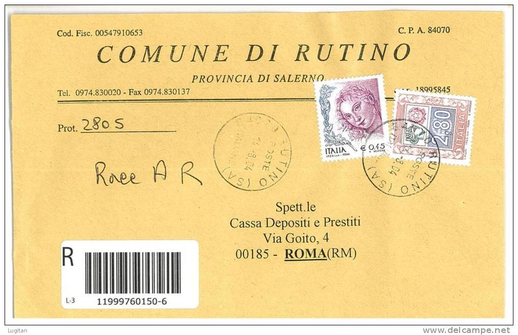 RUTINO 84070 PROV. SALERNO - ANNO 2004 - R -  TEMA TOPIC COMUNI D'ITALIA - STORIA POSTALE - Macchine Per Obliterare (EMA)