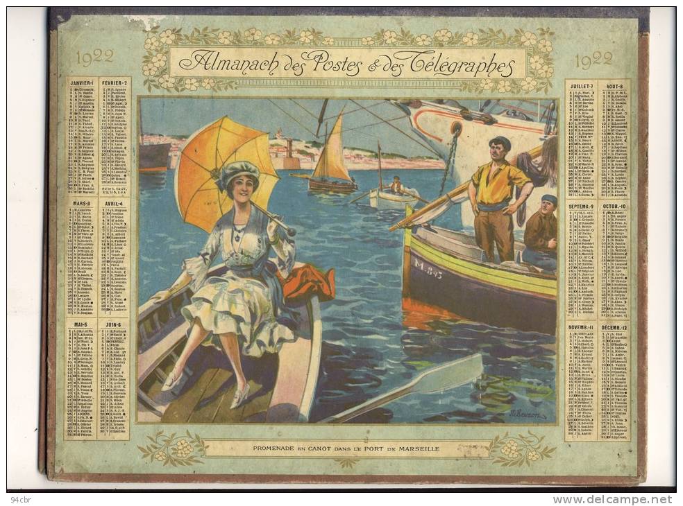 ALMANACH DES POSTES ET  DES TELEGRAPHES (1922)    Promenade En Canot Dans Le Port De Marseille - Formato Grande : 1921-40