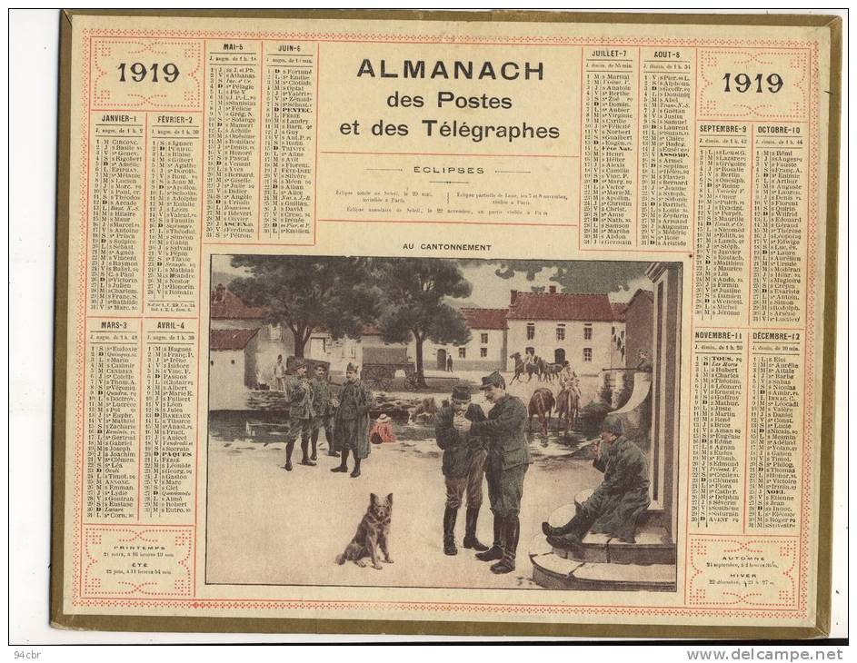 ALMANACH DES POSTES ET  DES TELEGRAPHES (1919 )    Au Cantonnement - Grossformat : 1901-20