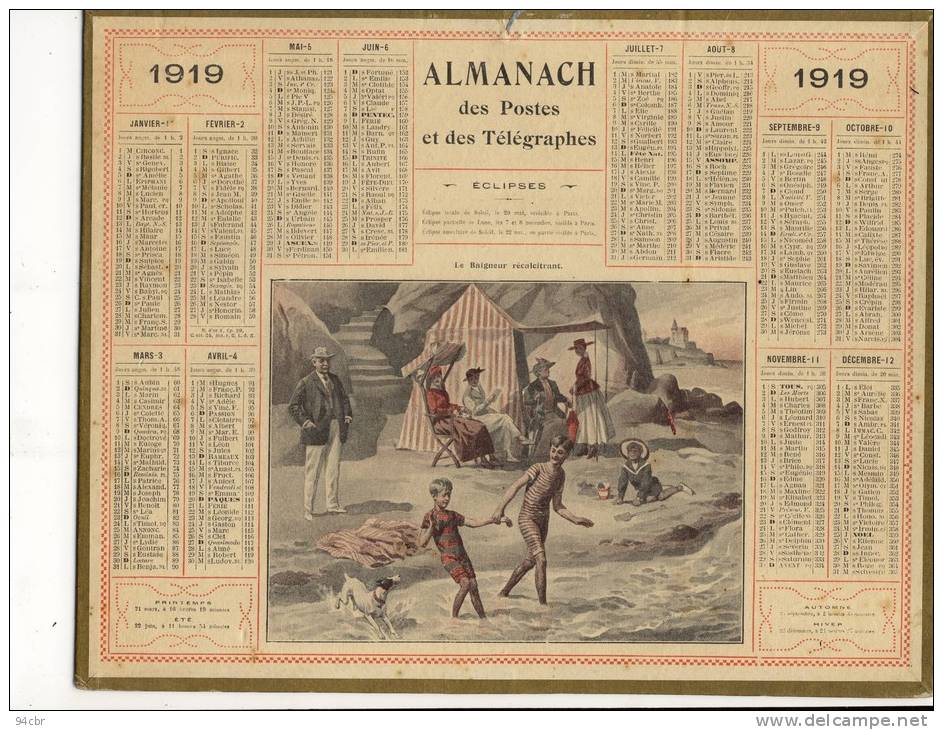 ALMANACH DES POSTES ET  DES TELEGRAPHES (1919 )    Le Baigneur Recalcitrant - Grand Format : 1901-20