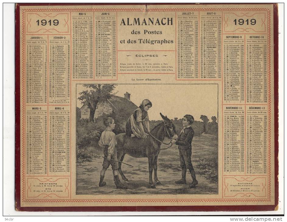 ALMANACH DES POSTES ET  DES TELEGRAPHES (1919 )    La Leçon D Equitation - Big : 1901-20